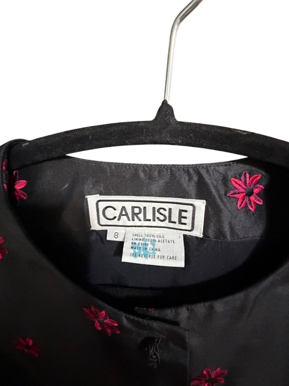 Sony Studios Costume Dept Carlisle Black Silk Floral Embroidered Button-Front Sl - Picture 2 of 4